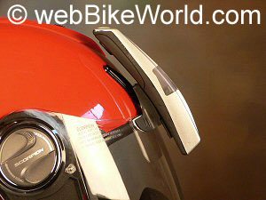 Side view of the heads up display showing clearance to the motorcycle helmet air vents