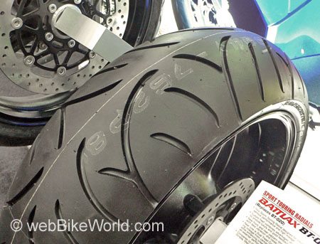 Bridgestone BT-002 Rear Motorcycle Tire Close-up