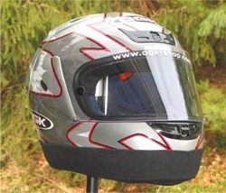 Windjammer helmet windblocker installed on OGK FF-4 motorcycle helmet