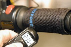 Approximately the highest temperature reached with the heated motorcycle grips.