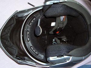 Autocom speakers and microphone installed on Caberg helmet, bottom view