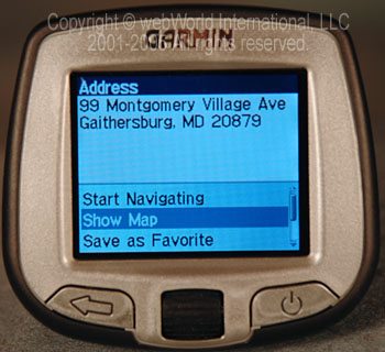 Final selected street address - Garmin i5