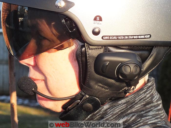 Sena SPH10H-FM Installed on Scorpion EXO-C110 Helmet Close-up