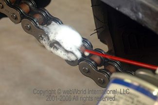 Permatex Chain Lube being sprayed on a motorcycle chain