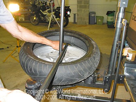 Motorcycle Tire Changer - Removing Tire From Wheel