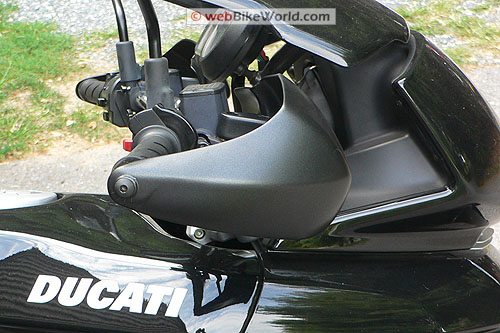 Ducati Hand Guards and Manic Salamander Bar End Weights - Side View