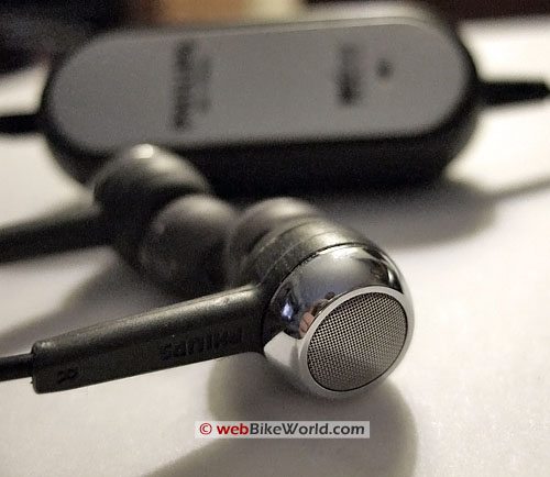 Phillips Active Noise Cancellation Earphones - Close-up of earphones, rear view