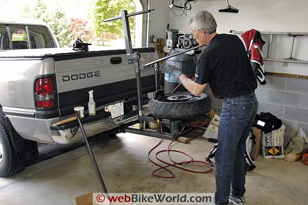 Changing tires with the No-Mar tire changer.