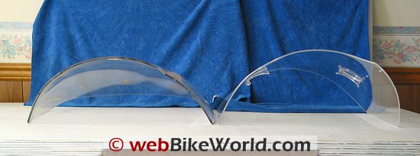 BMW K 1200 LT Stock Windshield (L); Parabellum Performance Touring Windshield (R)