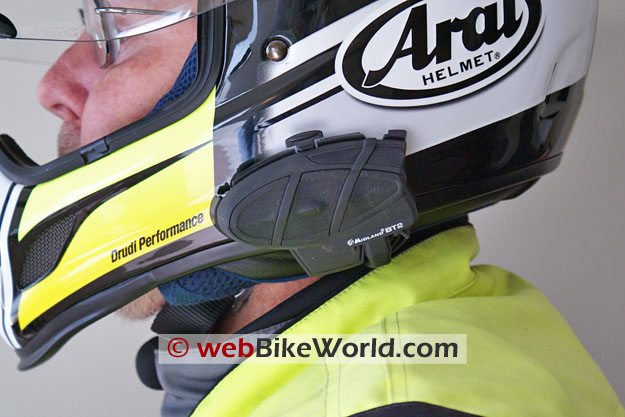 Midland BT2 Bluetooth Motorcycle Intercom - Mounted on Helmet
