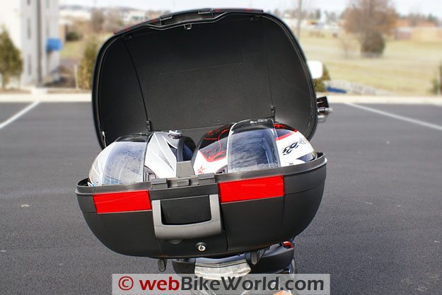 SHAD SH-45 large capacity top case fits two helmets.