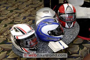 A gaggle of Lazer helmets.