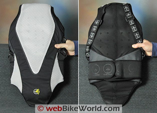 Forcefield Pro Sub 4 back protector. Outside (L) and side facing rider's back (R).