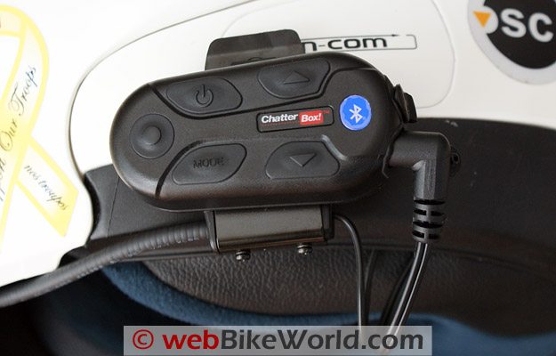 Chatterbox XBi Intercom on Helmet - Close-up