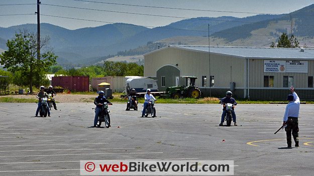 Instructor starting a drill at the Motorcycle Safety Foundation MSF Basic RiderCourse