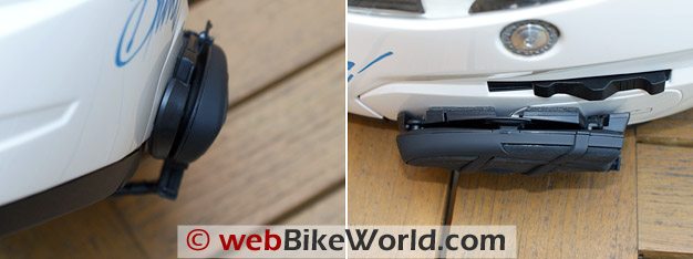 Front and Top Views of the Midland BT2 Motorcycle Intercom Mounted on a Helmet