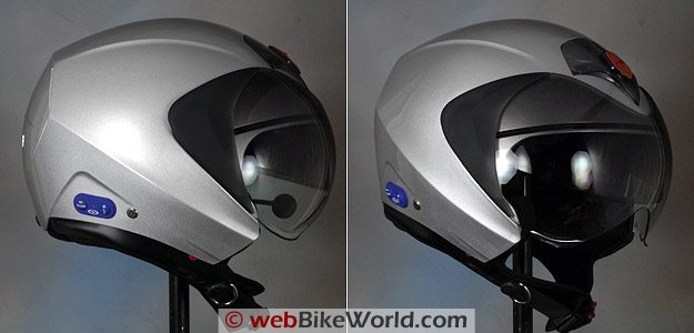 Vemar CKQI Bluetooth Motorcycle Helmet in Open-Face Mode