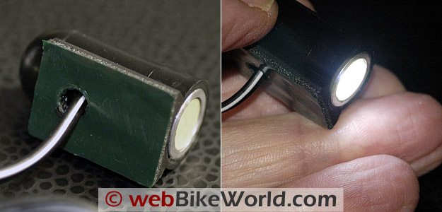 BikeVis Bullet LED Lights close-up on and off