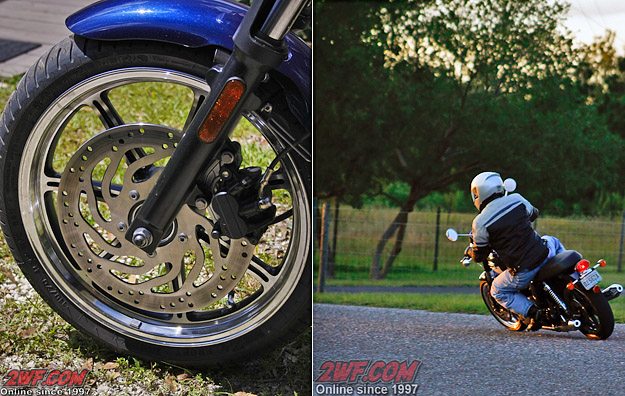 2009 Triumph Bonneville SE Brakes (L) and Rider