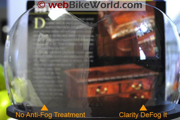 Clarity Defog It Comparison on Helmet Face Shield