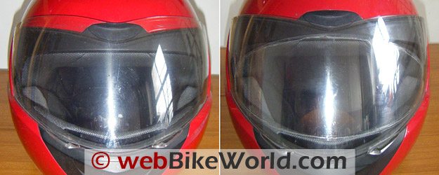 Fine Vision Visor Insert - Before (Left) and After (Right) Mounting