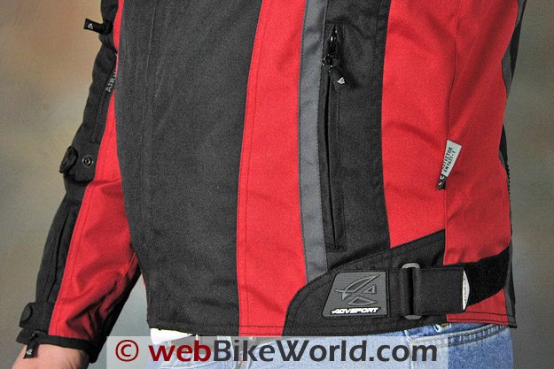 AGV Sport Tempest Jacket - Close-up the waist adjusters, hand pockets and zipper pulls.