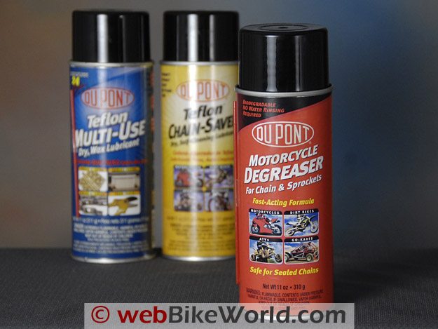 DuPont Motorcycle Degreaser, DuPont Teflon Multi-Use Dry Wax Lubricant and DuPont Teflon Chain Saver