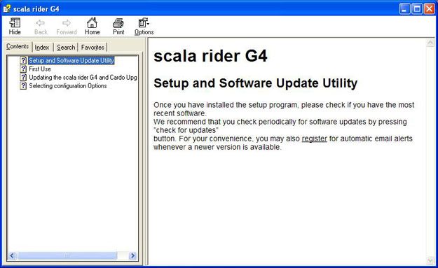 Scala Rider G4 Intercom Software Upgrade - Help Screen