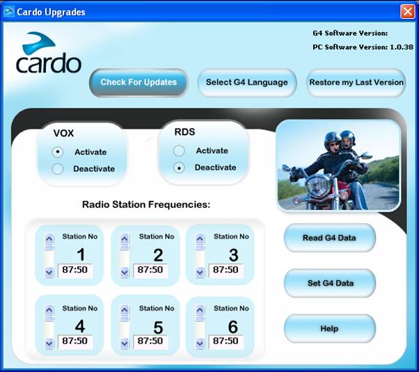 Scala Rider G4 Intercom Software Upgrade - Software Upgrade Screen Shot