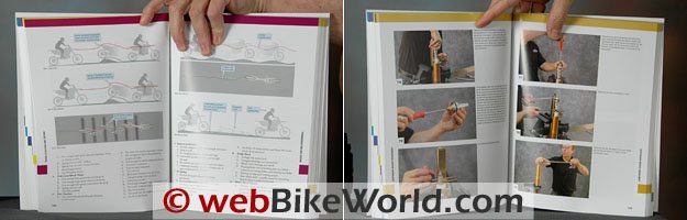Sample pages from Race Tech's Motorcycle Suspension Bible. Part 1 (L) and Part 2 (R).