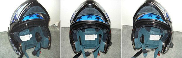 Modified BT Interphone headset mounted in helmet