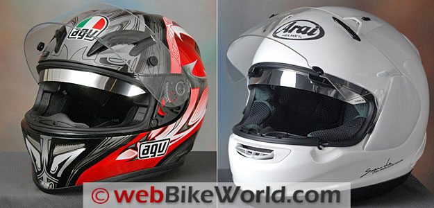 Sunax Sunshield on AGV T-2 (L) and Arai RX-Q