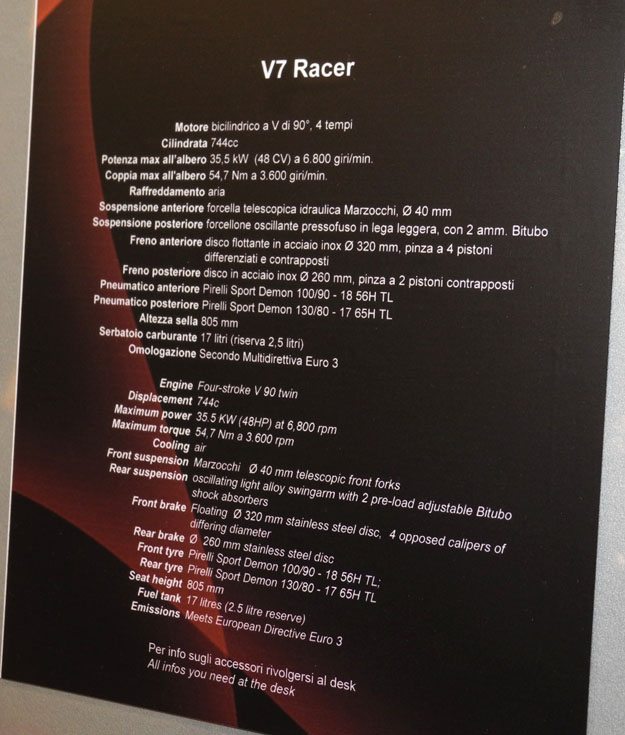 V7 Cafe Racer Specifications