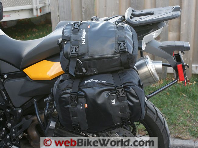 Kriega Drypack Luggage - Side View, Mounted on BMW F800GS