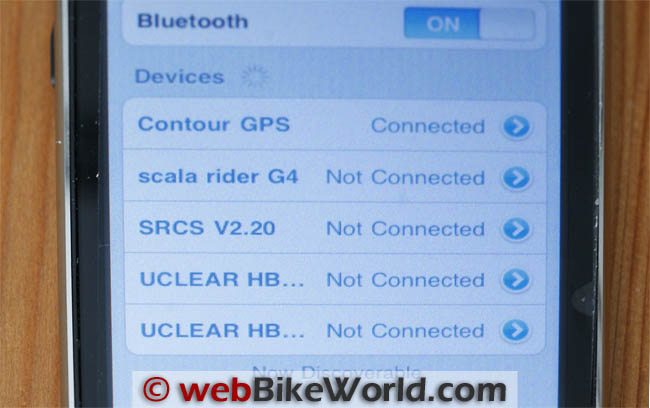 Contour GPS Bluetooth Connection on iPhone