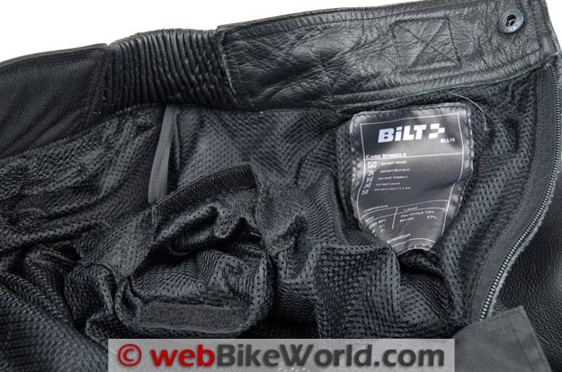 Bilt Trackstar Leather Pants Mesh Liner and Hip Armor