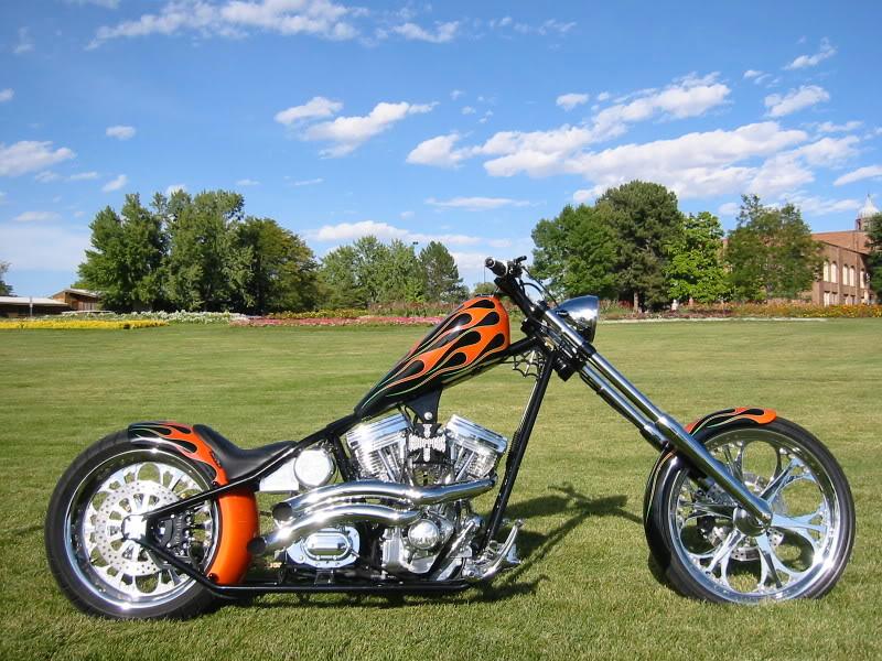 CFL 4UP BLACK ORANGE FLAMES built by Garage Built Bikes of U.S.A