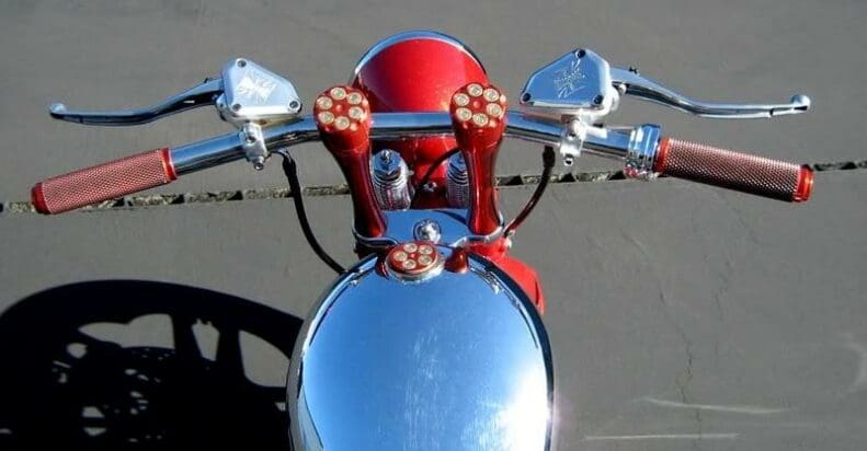 Red Frame Chrome Tins CFL built by West Coast Choppers - WCC of U.S.A.