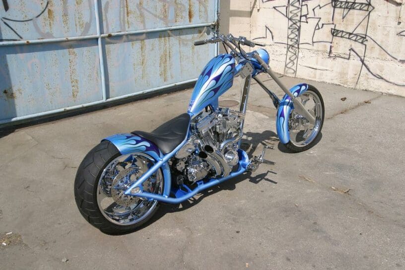El Diablo Baby Blue Flames built by West Coast Choppers WCC of U.S.A.