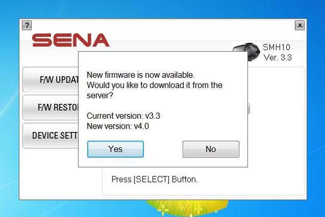 Sena SMH10 Version 4 Firmware Update Screen Download