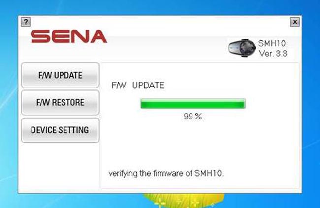 Sena SMH10 Firmware Version 4 Update Screen Finished