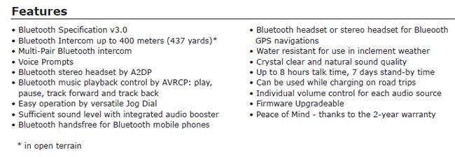 Sena SMH5 Specifications