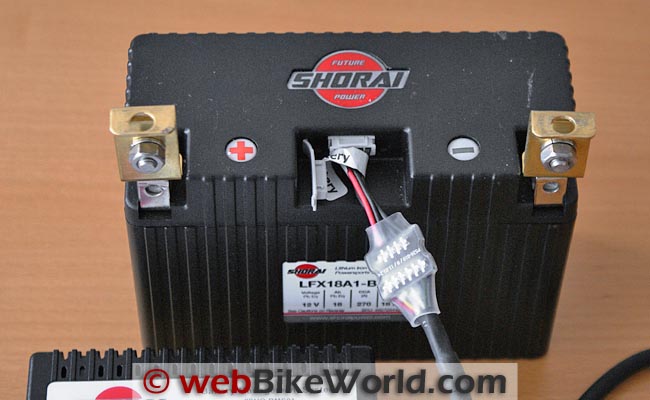 Shorai BMS01 Battery Charger Connected to Battery