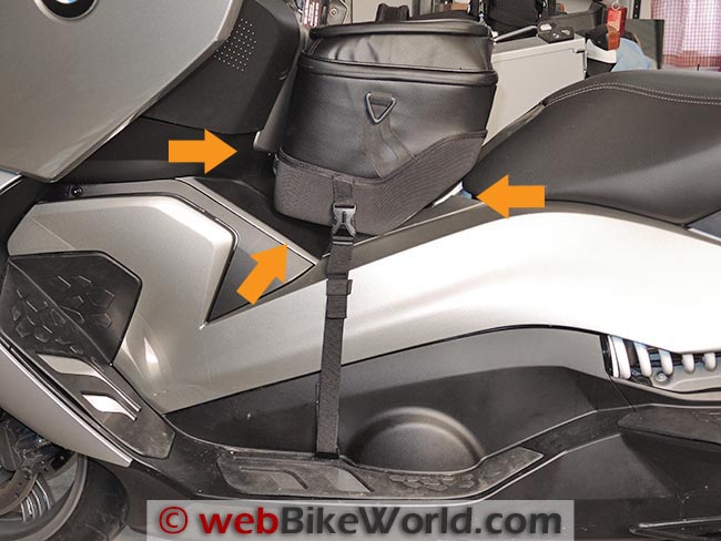 BMW C 650 GT Tunnel Bag Angle of Strap Attachment