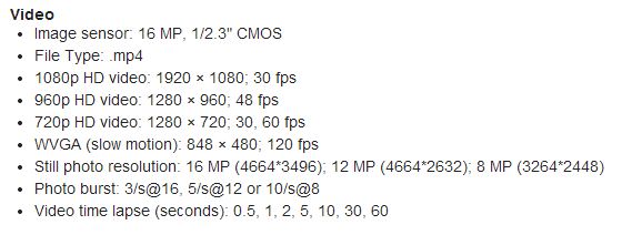 Garmin VIRB Video Specifications