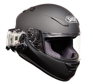 Shoei helmet with a GoPro action camera mounted