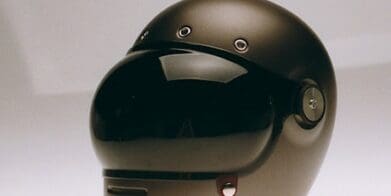 Bell Bullitt motorcycle helmet with bubble visor helmet cam tinted visor