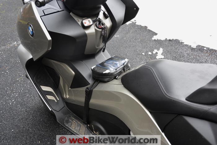 Giant Loop Possibles Pouch on BMW Scooter Left Side