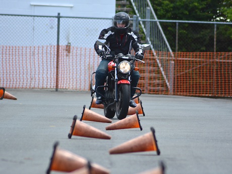 Learner rider Mitch Hamrey tackles the HART slalom course austroads competent rewards practise counter steering confidence