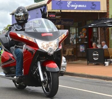 Polaris head honcho Peter Alexander joins riders for the first Brisbane Victory and Indian Motorcycles shop ride.